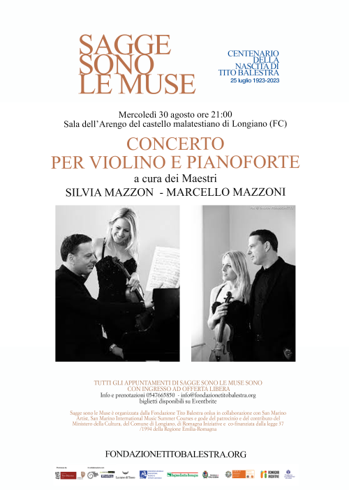 Rassegna Sagge Sono le Muse 2023 – Concerto per Violino e Pianoforte e cura dei Maestri SILVIA MAZZON e MARCELLO MAZZONI