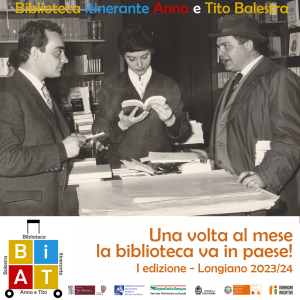 Locandina per l'inaugurazione della Biblioteca Itinerante Anna e Tito Balestra.
