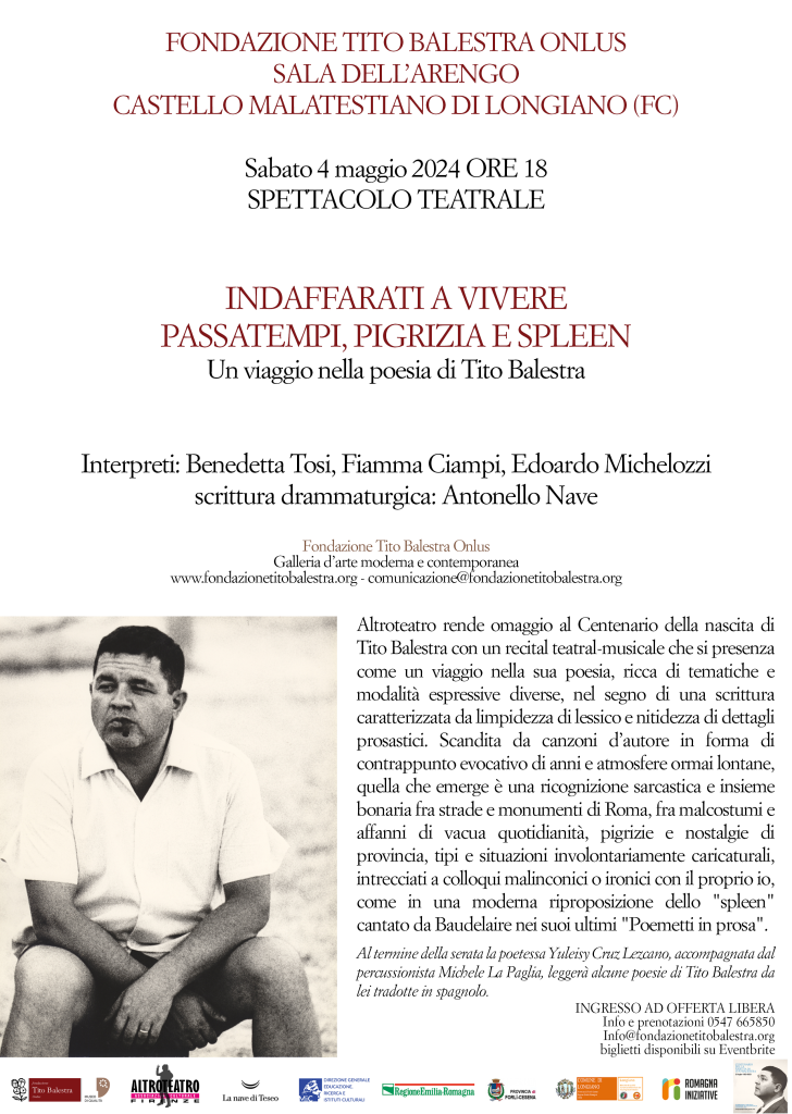 locandina Spettacolo teatrale su Tito Balestra 4 maggio 2024